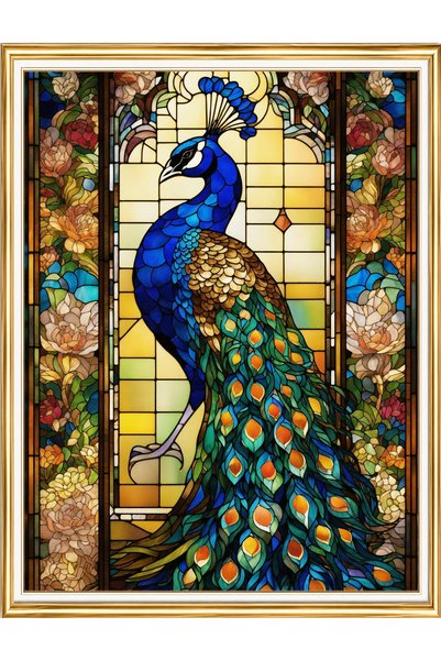 LİVA CRAFT Art & Craft Diamond Painting Puzzle Kit, Stained Glass Peacock 50X65 cm Mosaic