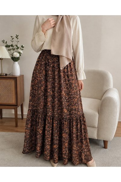 nigarca collection Kahverengi Paisley Desenli Viskon Etek