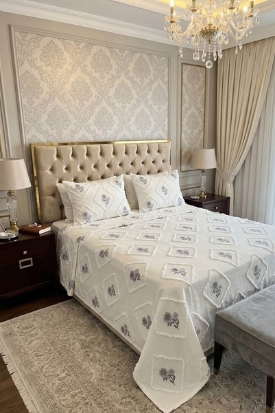 Generic Brand Double 3-Piece Chenille Pompom Pique Set & Bedspread Chenille F...