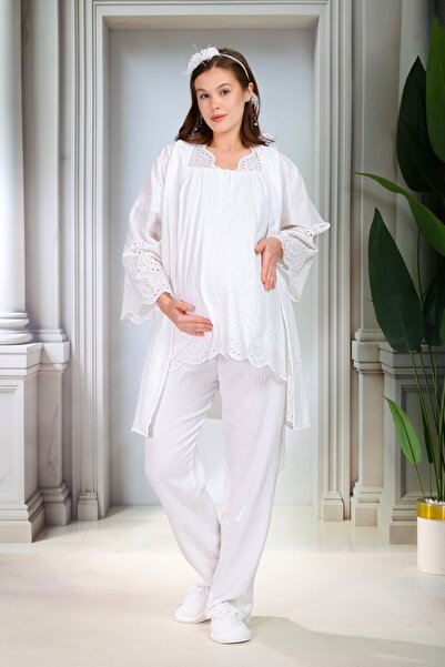 Lohussa New Season Ecru Fisto Linen Button Detailed Special Design Short Slee...