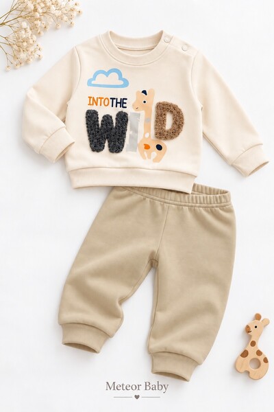 METEOR BABY Baby Boy Set Wild Giraffe Patterned 2-Piece Set Top and Bottom Se...