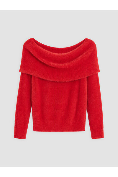 LC Waikiki Alita City Farkıyla Xside Red Knitwear Plain Boat Neck Women's Swe...