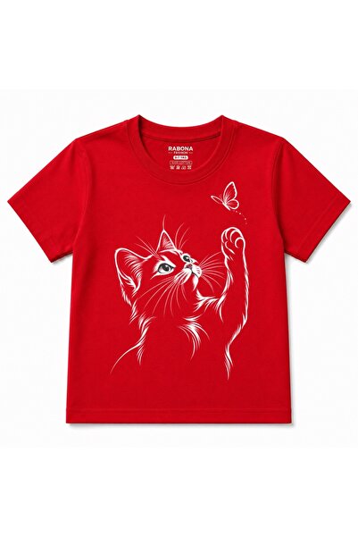 Rabona Fashion Dječja majica sa grafikom mačke i leptira Whisker Chase