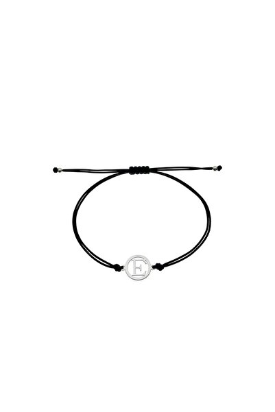 BIZZARO Brățară unisex cu inițială ”E” DIN ARGINT 925 SI FIR DE MATASE