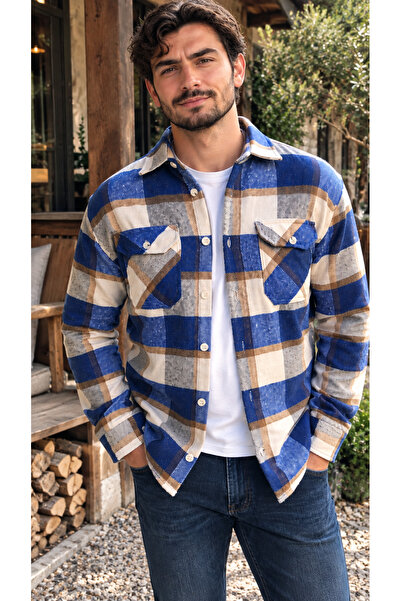 EMPEROR APPAREL Erkek Oduncu Gömlek Rahat Kalıp Çift Cepli