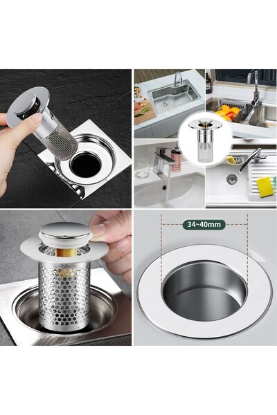 sonx Push-Down Sink Strainer, Long Basket Filter Sink Drain Cover and Residue Catcher