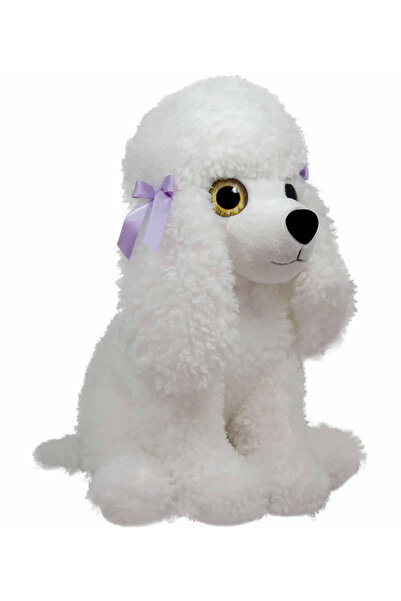 Amek Toys Cățel pudel de pluș cu ochi mari și fundițe, 45 cm - Alb