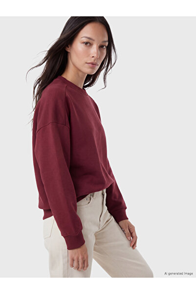 LC Waikiki Two Mt Shop Quality Burgundy Oversize Women's Thick Sweatshirt
