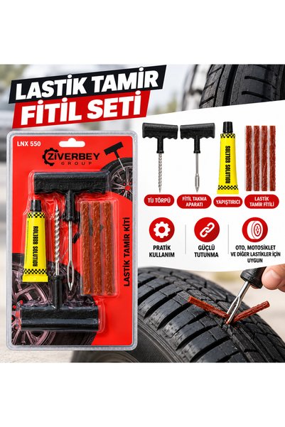 ZİVERBEY Lastik Tamir Fitil Seti Lastik Fitili Tamir Kiti Fitil Takma Aparatı...