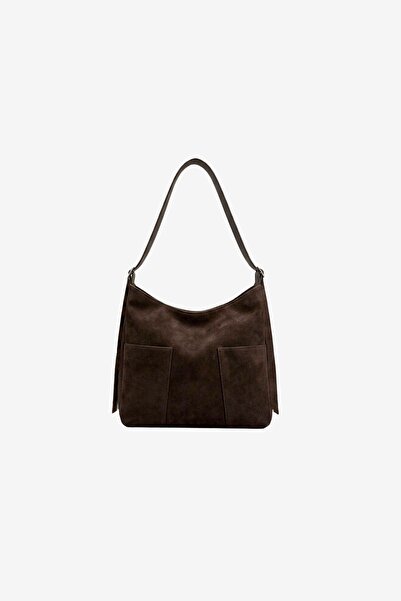 MARSEPTUN Polina Double Pocket Detailed Bitter Brown Nubuck Bag