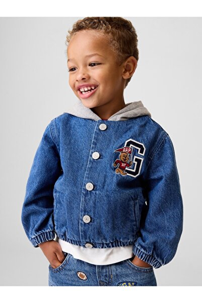 GAP Erkek Bebek Mavi Denim Varsity Bomber Ceket