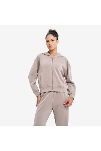 Lescon Bej Kadın Fermuarlı Kapüşonlu Sweatshirt 26N-2101