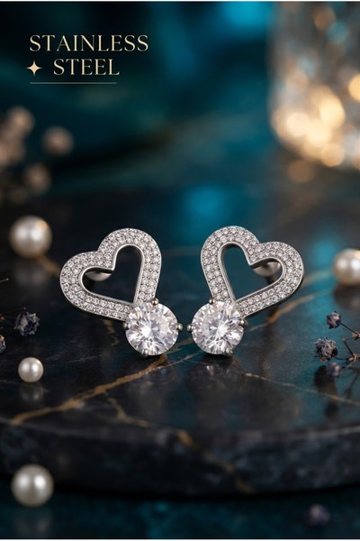 stainless steell Brass Silver Color Zircon Stone Heart Model Drop Zircon Ston...