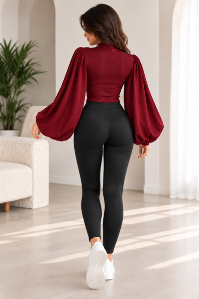 meren like your style Şık bordo balon kol bluz, modern tasarımı ve rahat kalı...