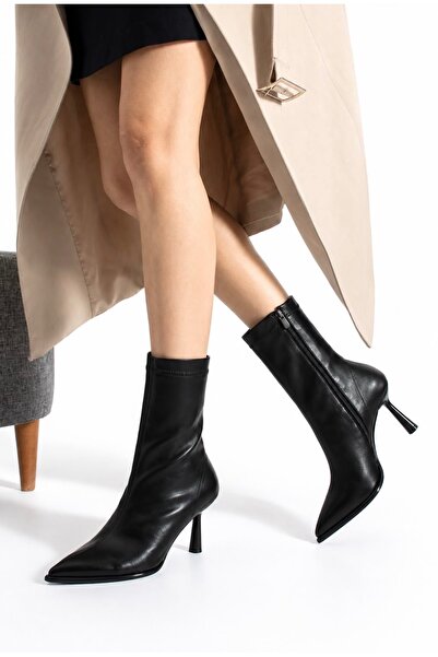 Stilux Women's New Season 7 cm Thin Heeled Zippered Stylish Boots – Elegant Heeled Winter Boots