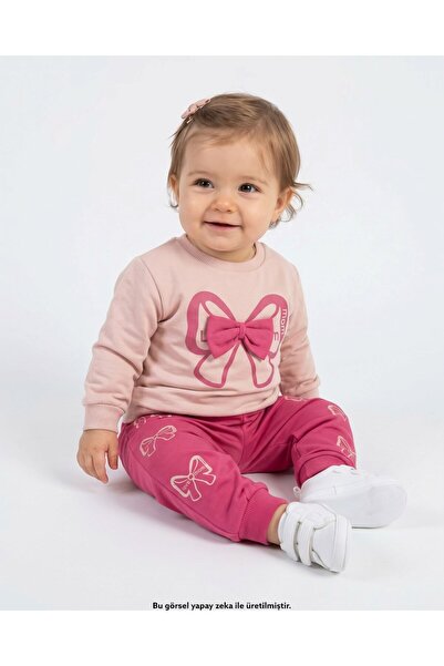 Ege Bebek Girl's Seasonal Thin 2-Piece Set for Ages 1-2-3-4 with Mom and Bow ...