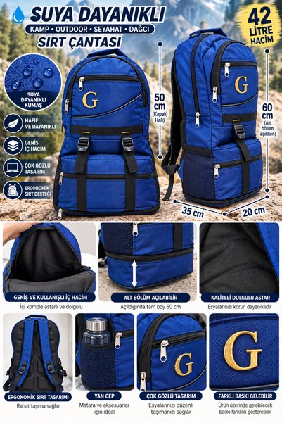 GRT 42 Litre Suya Dayanıklı Kamp Outdoor Seyahat Dağcı Taktik Sırt Çantası