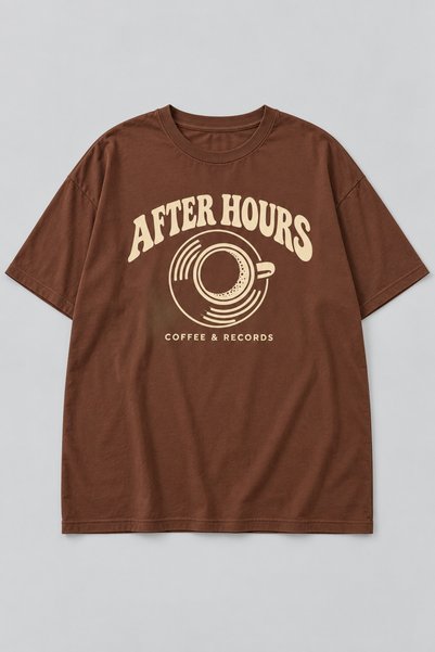 KRAFTELLA Men's Brown Oversize T-Shirt - after Hours Coffee and Record Print ...