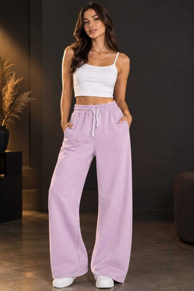 StormWear High Waist Elastic Pocketed Oversize Cotton Relaxed Fit Wide Leg Sweatpants