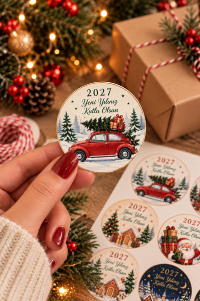LABELOVE 2027 Yılbaşı Sticker Seti – 4 cm Yuvarlak Yeni Yıl Etiketi – 24 Adet
