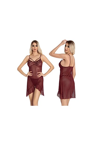 KADIN BORDO İNCE ASKILI FANTAZİ GECELİK