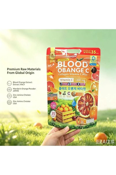 blood orange Ratree Liposomal C Collagen Vitamin C Plus – 1000 mg, 35 Sachets