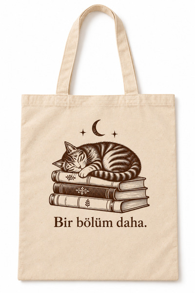 KRAFTELLA Cat and Book Printed Cloth Bag One More Chapter Natural Cream Shoul...