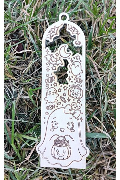 Generic Brand Semn de Carte Halloween din Lemn cu Fantomă, Dovleac și Lilieci...