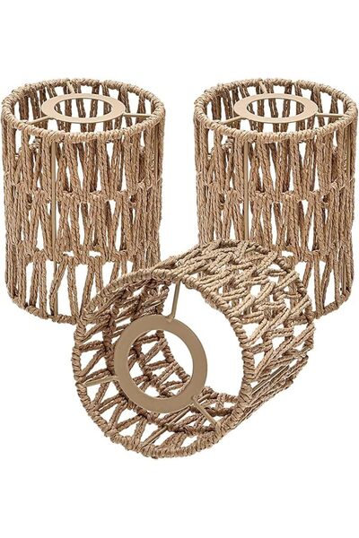 Yelajoy 3-Pack Rattan Lamp Shades,6.3"H x 4.9"D Woven Small Lamp Shade Replac...