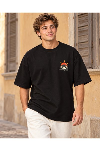CANMODA Tricou unisex cu imprimeu minim Black Sun and Plaque