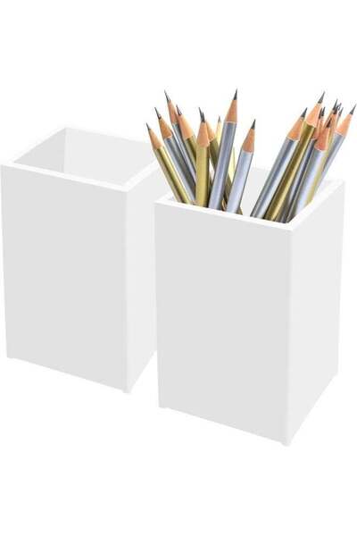 Generic TPGP White Acrylic Pencil Pen Holder Cup 2 Pack, Desk Accessories Hol...