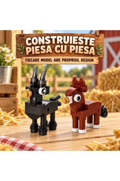 Flippy Set de Constructie, Flippy, Animale de Ferma 10 in 1, 335 Piese, 10 Modele, 6+, 23x14.5x7.5 cm, Multicolor