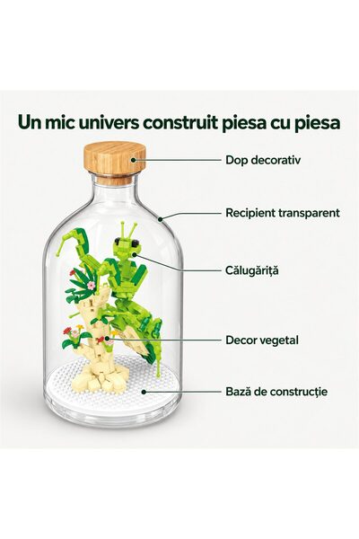 Flippy Set de Construit in Sticla, Flippy, Piese din Plastic, Calugarita cu Decor Vegetal, 14+, 10 x 19.6 cm, Multicolor