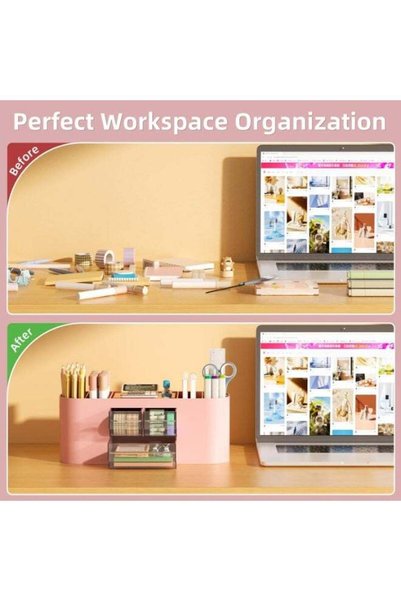 Generic Arabest Desk Organizer Pen Holder for Desk with 3 Drawers, Multi-Functional Pencil Holder, Desk