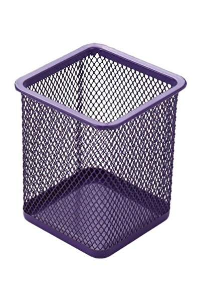 Generic Metal Square Shape Pen Pencil Holder Purple