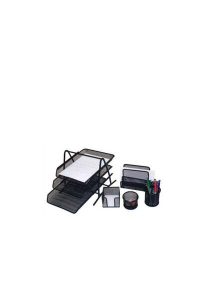 Generic Mesh Executive Desk Organizer 5-Piece Set - Black Metal Finish