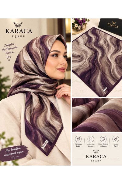 Karaca Dalga Desenli Dijital baskılı Twill Eşarp