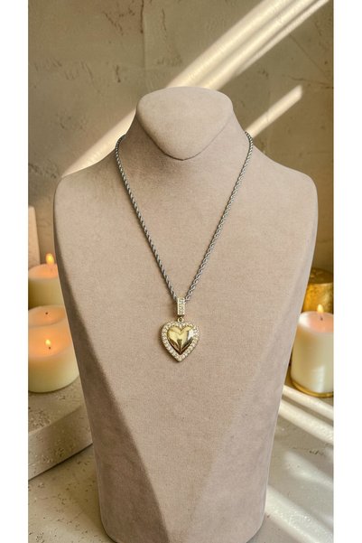 Dore Collection قلادة على شكل قلب مزدوجة اللون بإطار من الزركون طراز VIP