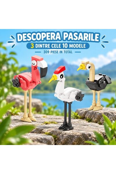 Flippy Set de Constructie, Flippy, Model Pasari 10 in 1, 309 Piese, 10 Modele, 6+, 15x11.5x9.5 cm, Multicolor