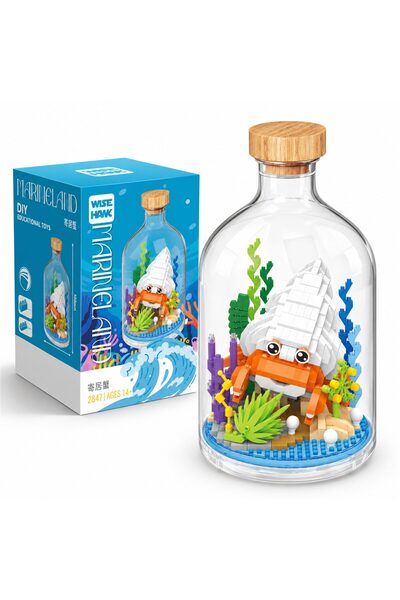 Flippy Set de Construit in Sticla, Flippy, Piese din Plastic, Crab Pustnic cu Decor Marin, 14+, 10 x 19.6 cm, Multicolor