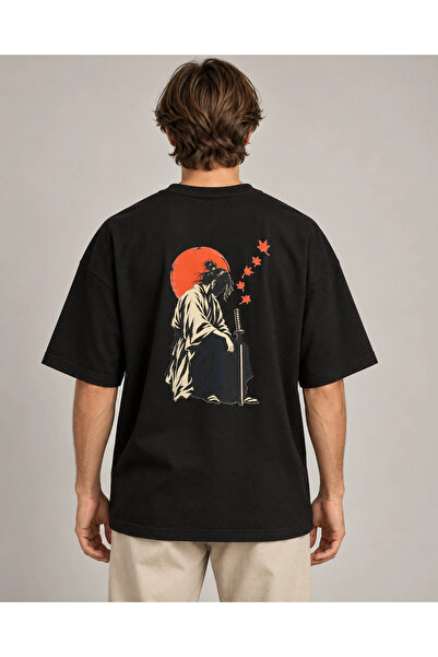 CANMODA Black Red Sun and Samurai Printed Unisex T-Shirt