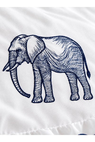 İK TEKSTİL Knitwear Blanket Navy Blue Elephant Embroidered 100% Cotton Double 7-Piece Duvet Cover Set