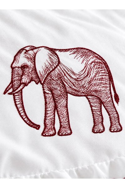 İK TEKSTİL Knitwear Blanket Burgundy Elephant Embroidered 100% Cotton Double 7-Piece Duvet Cover Set