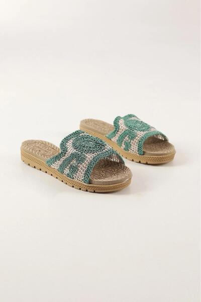 modayaselam Double Color Straw Embroidered Slippers
