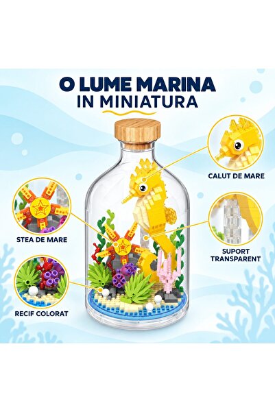 Flippy Set de Construit in Sticla, Flippy, Piese din Plastic, Calut de Mare cu Decor Marin, 14+, 10 x 19.6 cm, Multicolor