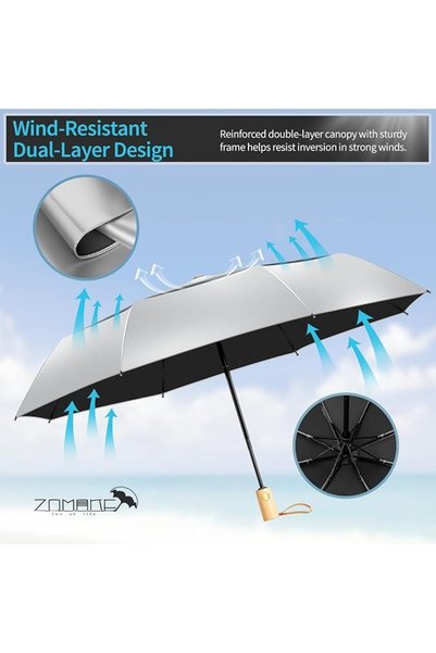 ZOMAKE UV Travel Umbrella Sun Protection, Windproof Rain UPF 50+ Auto Open Compact, 11.82" Folding L