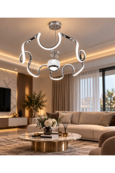 Lumora Luna Modern LED Avize 3 Renk Tek Top Kristal Detaylı Şık Salon ve Mutfak Avizesi