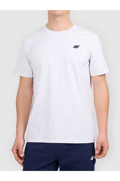 4F Tricou bărbătesc din bumbac, croială normală, guler rotund, 180 GSM, gri d...