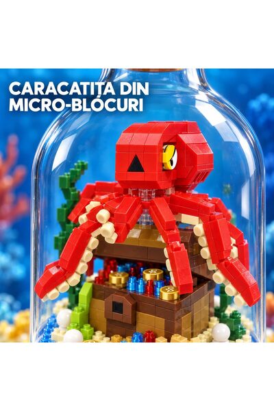Flippy Set de Construit in Sticla, Flippy, Piese din Plastic, Caracatita cu Cufar de Comori, 14+ Ani, 10 x 19.6 cm, Multicolor