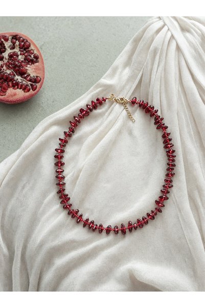 ILSA Garnet Natural Stone Halloween Gothic Pendant - Red Garnet Stone, Detailed with Sand Beads
